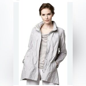 Eileen Fisher Jacket Rumpled Organic Cotton Blend M Medium zip hooded A Line